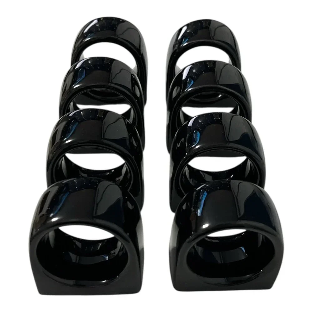Vintage Pier 1 Black Ceramic Napkin Rings Set of 8 Japan Glossy